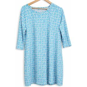 Anthony's resort wear womens xl shift dress aqua blue white geometric stretch